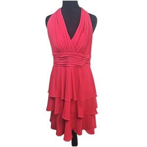 Evan Picone Red Ruched Fit & Flare Halter Cocktail Midi Dress – Size 6P